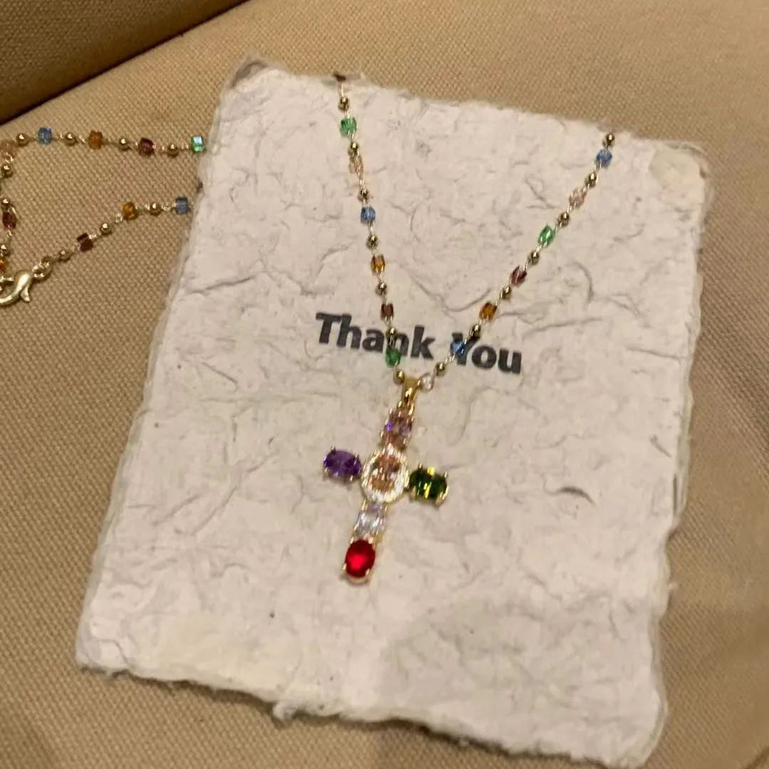 Crystal Cross Pendant Necklace for Women Girls Shiny Sweet Chain Punk Party Fashion Pendant Fashion Y2K Jewelry Accessories