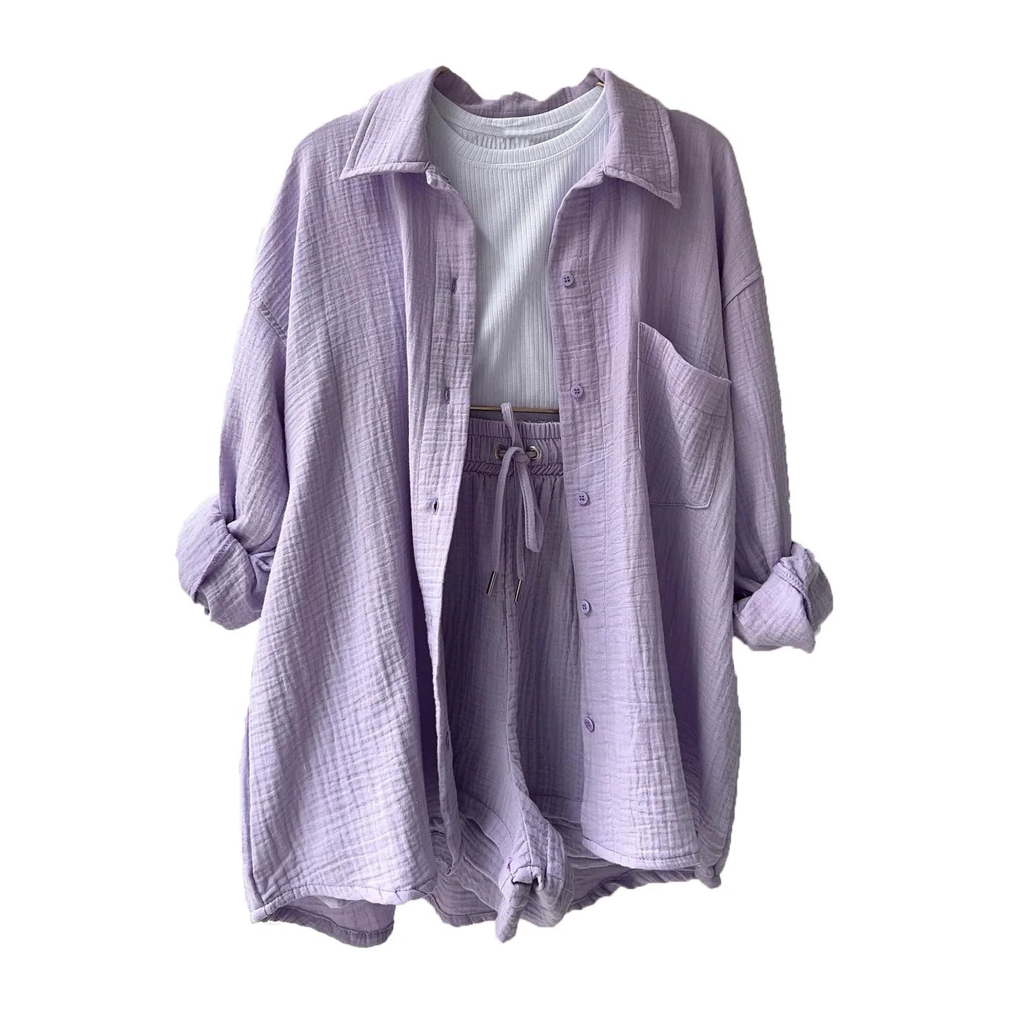 Women Summer Outfit Muslin Blouse Coat 2 Piece Clothing Women'S Elegant Beach Holiday Women Set Female Coat Loose Suit