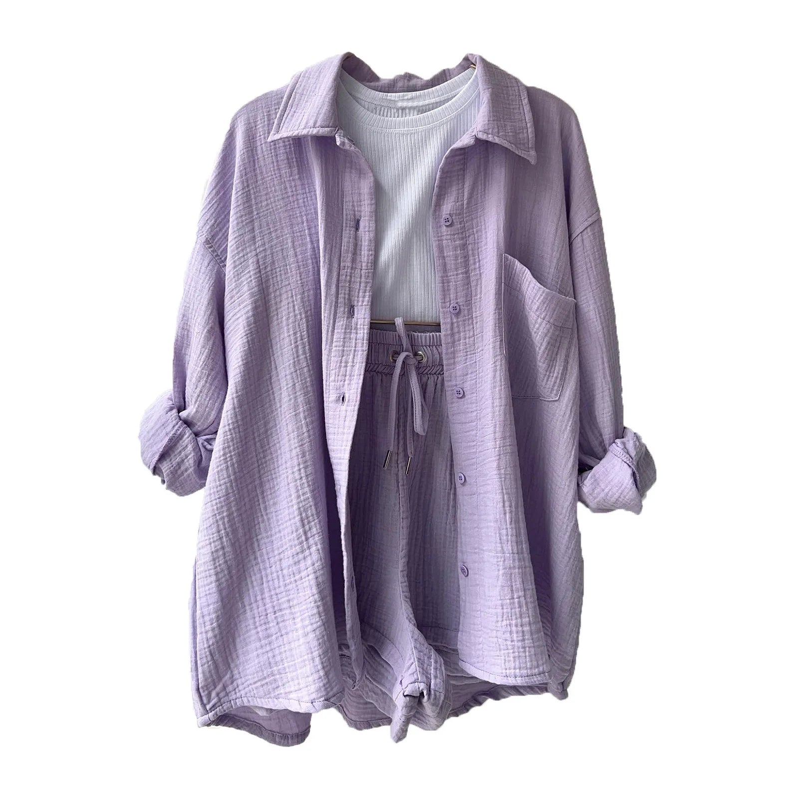 Women Summer Outfit Muslin Blouse Coat 2 Piece Clothing Women'S Elegant Beach Holiday Women Set Female Coat Loose Suit