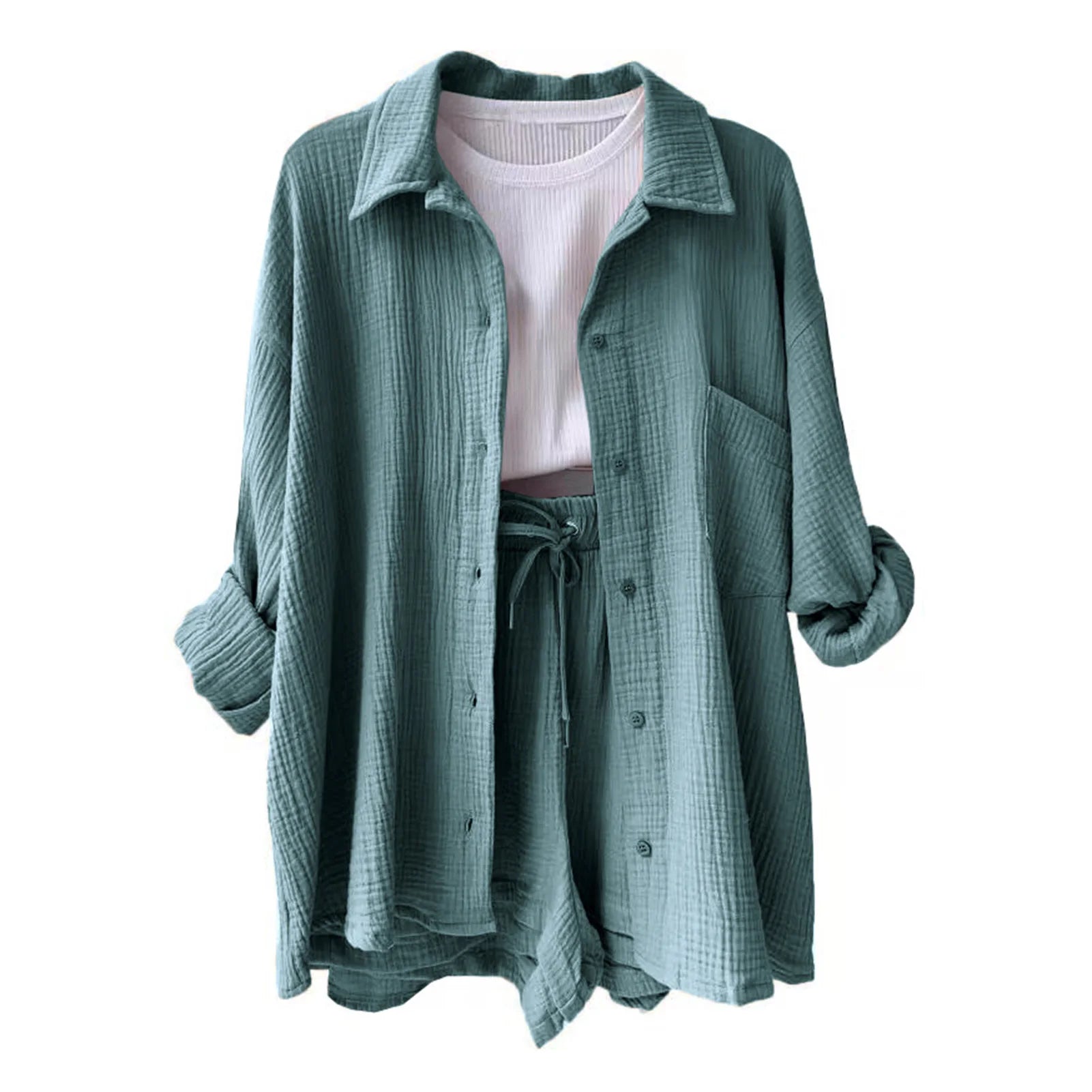 Women Summer Outfit Muslin Blouse Coat 2 Piece Clothing Women'S Elegant Beach Holiday Women Set Female Coat Loose Suit