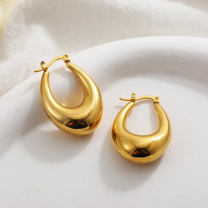 Fashion Glossy Stainless Steel Chunky Hoop Earrings for Women Gold Plated Thick Texture Geometric Circle Earring Vintage Jewelry