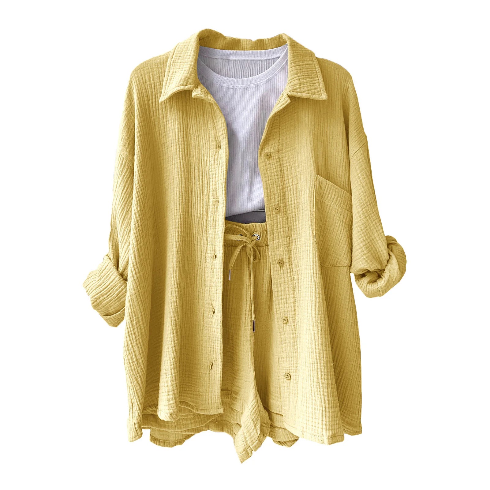 Women Summer Outfit Muslin Blouse Coat 2 Piece Clothing Women'S Elegant Beach Holiday Women Set Female Coat Loose Suit