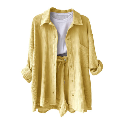 Women Summer Outfit Muslin Blouse Coat 2 Piece Clothing Women'S Elegant Beach Holiday Women Set Female Coat Loose Suit