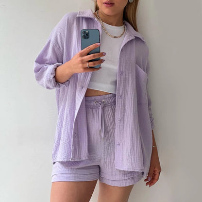 Women Summer Outfit Muslin Blouse Coat 2 Piece Clothing Women'S Elegant Beach Holiday Women Set Female Coat Loose Suit
