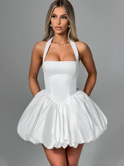 balloon dress fitted at the waist