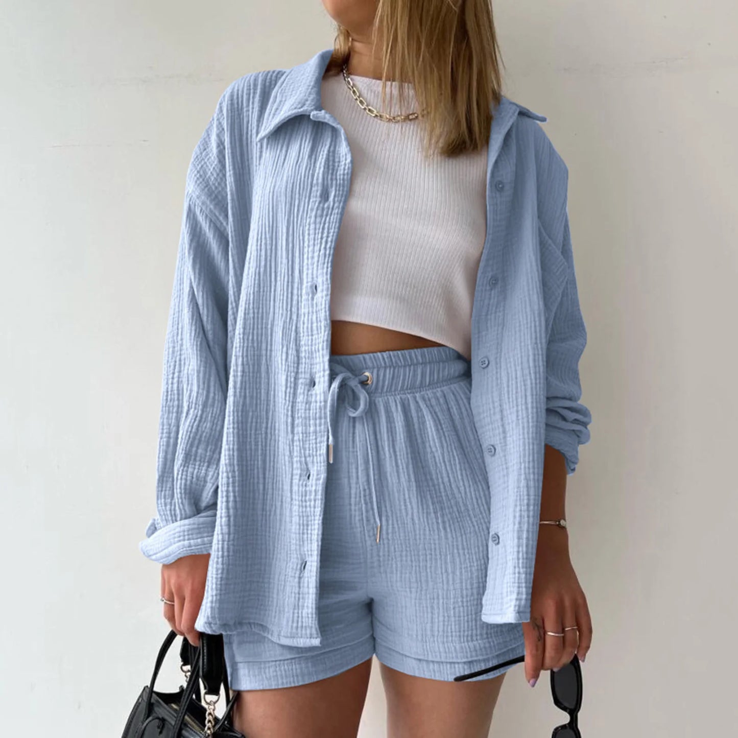 Women Summer Outfit Muslin Blouse Coat 2 Piece Clothing Women'S Elegant Beach Holiday Women Set Female Coat Loose Suit