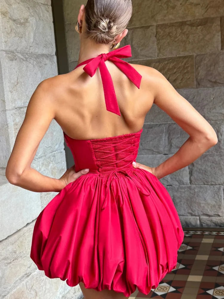 balloon dress fitted at the waist