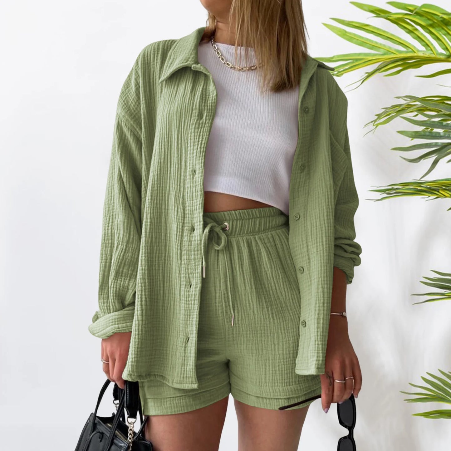 Women Summer Outfit Muslin Blouse Coat 2 Piece Clothing Women'S Elegant Beach Holiday Women Set Female Coat Loose Suit