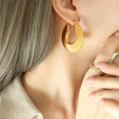 Fashion Glossy Stainless Steel Chunky Hoop Earrings for Women Gold Plated Thick Texture Geometric Circle Earring Vintage Jewelry