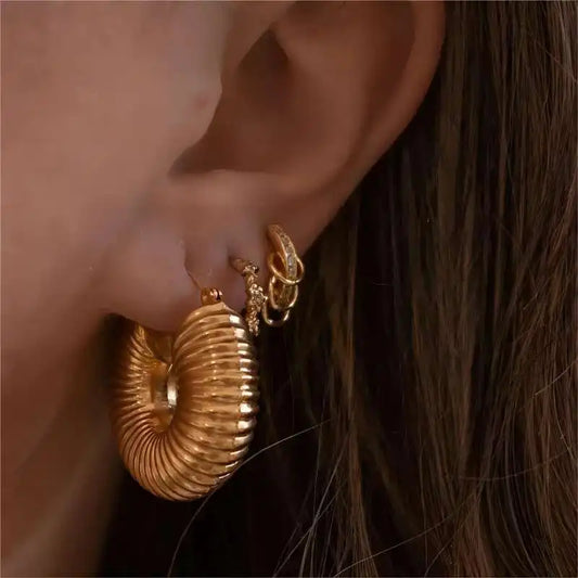 Fashion Glossy Stainless Steel Chunky Hoop Earrings for Women Gold Plated Thick Texture Geometric Circle Earring Vintage Jewelry