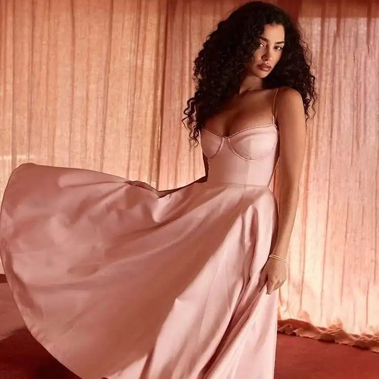Spaghetti Strap A-Line Dress Women 2025 Vacation Elegant Evening Midi Summer Dress Backless Party Sexy Dress Vestidos