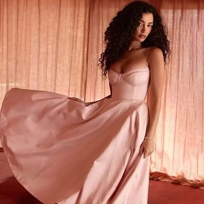 Spaghetti Strap A-Line Dress Women 2025 Vacation Elegant Evening Midi Summer Dress Backless Party Sexy Dress Vestidos