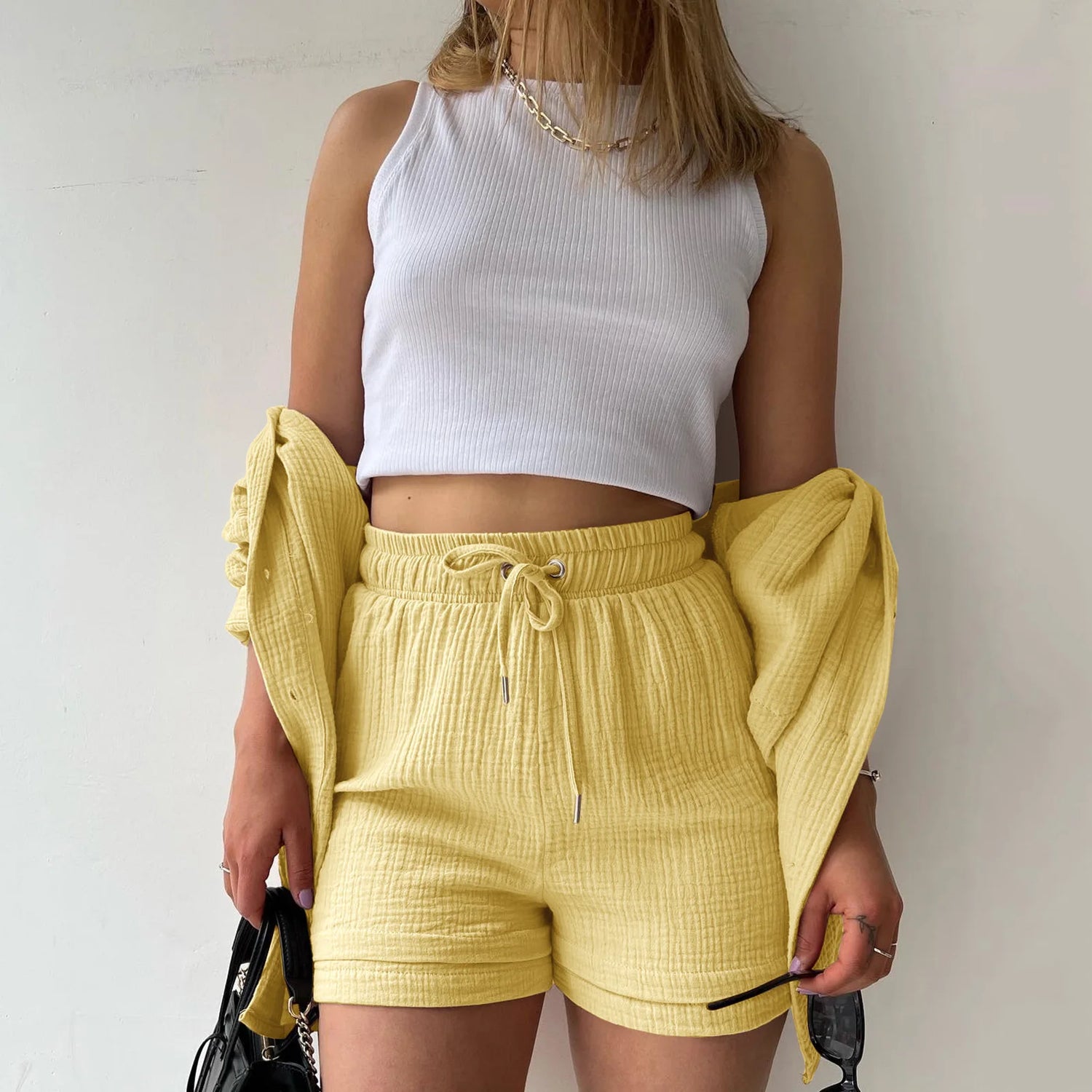Women Summer Outfit Muslin Blouse Coat 2 Piece Clothing Women'S Elegant Beach Holiday Women Set Female Coat Loose Suit