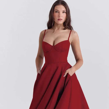 Spaghetti Strap A-Line Dress Women 2025 Vacation Elegant Evening Midi Summer Dress Backless Party Sexy Dress Vestidos