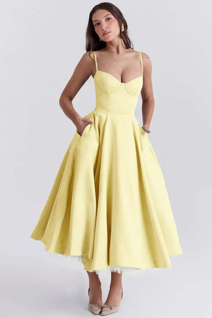 Spaghetti Strap A-Line Dress Women 2025 Vacation Elegant Evening Midi Summer Dress Backless Party Sexy Dress Vestidos