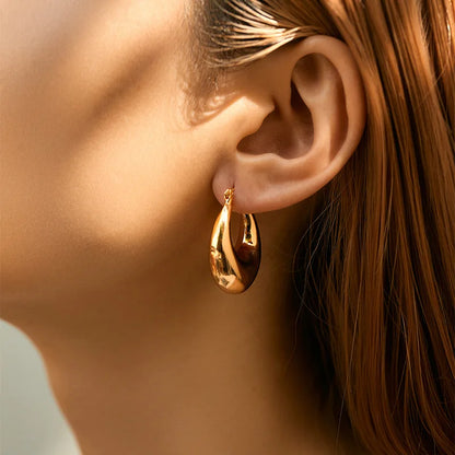 Fashion Glossy Stainless Steel Chunky Hoop Earrings for Women Gold Plated Thick Texture Geometric Circle Earring Vintage Jewelry