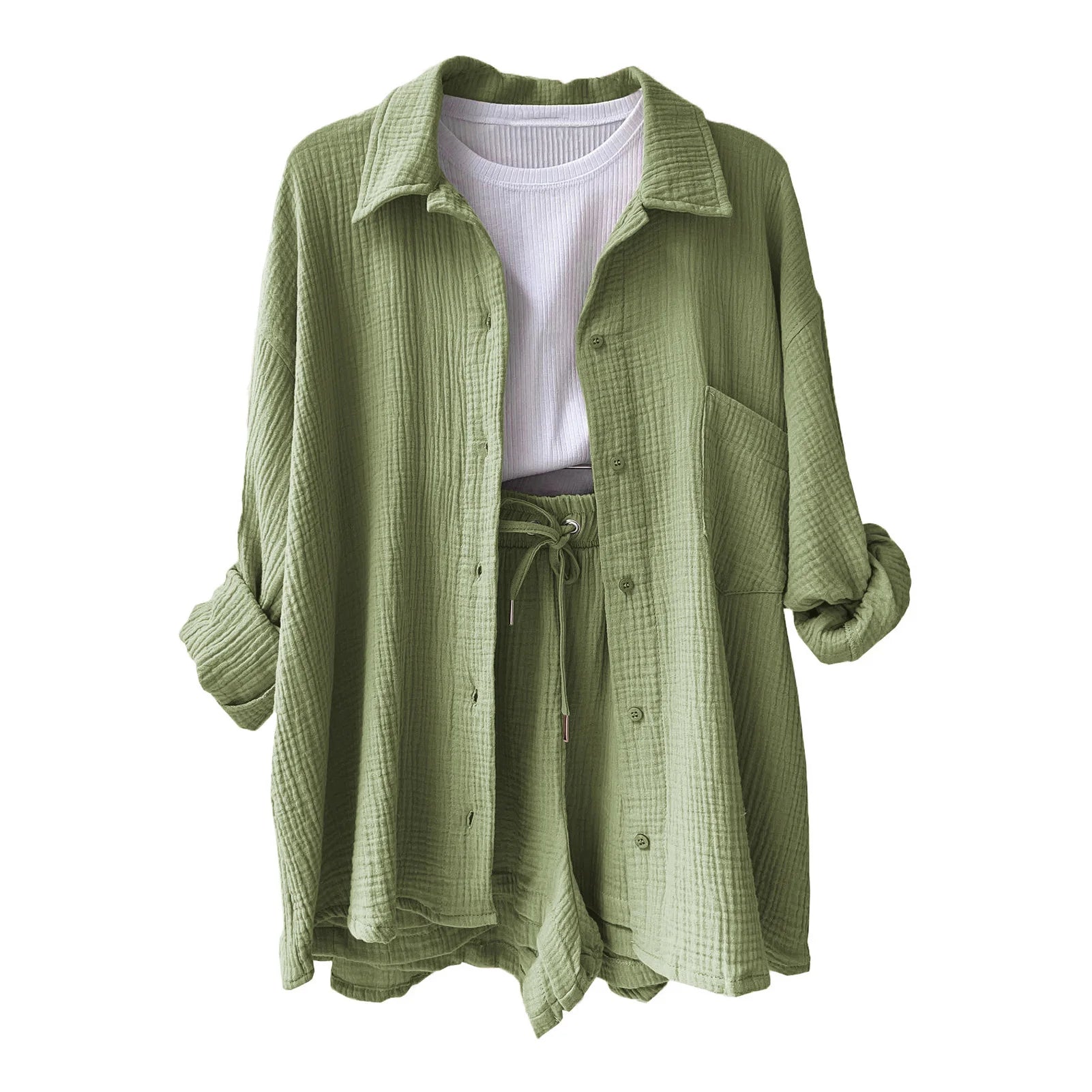 Women Summer Outfit Muslin Blouse Coat 2 Piece Clothing Women'S Elegant Beach Holiday Women Set Female Coat Loose Suit