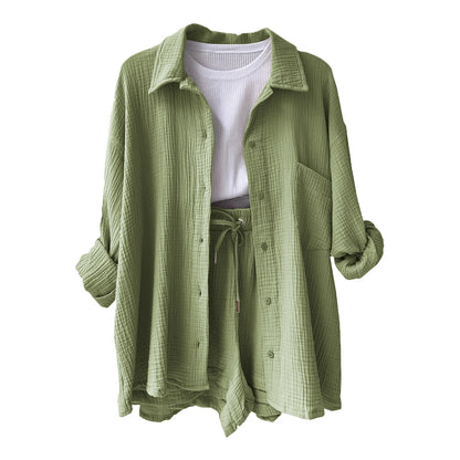Women Summer Outfit Muslin Blouse Coat 2 Piece Clothing Women'S Elegant Beach Holiday Women Set Female Coat Loose Suit