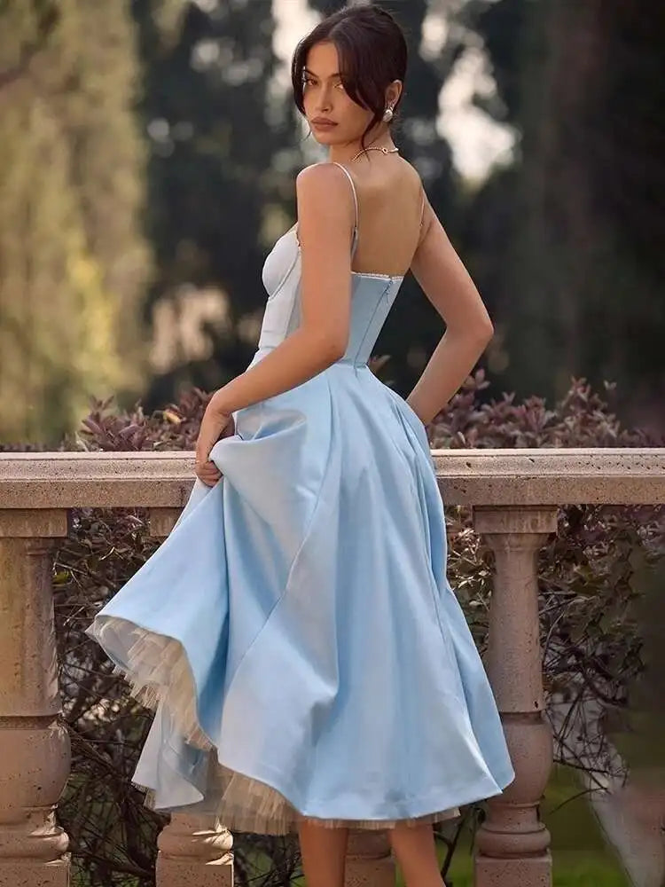 Spaghetti Strap A-Line Dress Women 2025 Vacation Elegant Evening Midi Summer Dress Backless Party Sexy Dress Vestidos