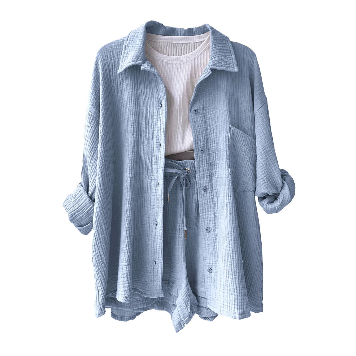 Women Summer Outfit Muslin Blouse Coat 2 Piece Clothing Women'S Elegant Beach Holiday Women Set Female Coat Loose Suit