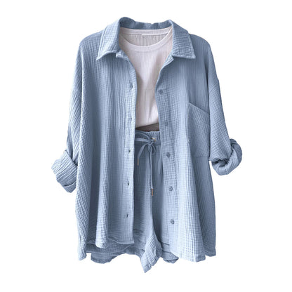 Women Summer Outfit Muslin Blouse Coat 2 Piece Clothing Women'S Elegant Beach Holiday Women Set Female Coat Loose Suit