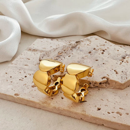 Fashion Glossy Stainless Steel Chunky Hoop Earrings for Women Gold Plated Thick Texture Geometric Circle Earring Vintage Jewelry
